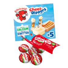 La Vache qui rit cheez dippers (pakje à 175 gram)
of Mini Babybel (netje à 5 stuks)